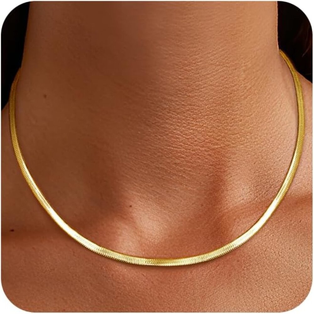 Silver/18K Gold Plated Herringbone Necklace for Women, 3mm 4mm 5mm Necklace for